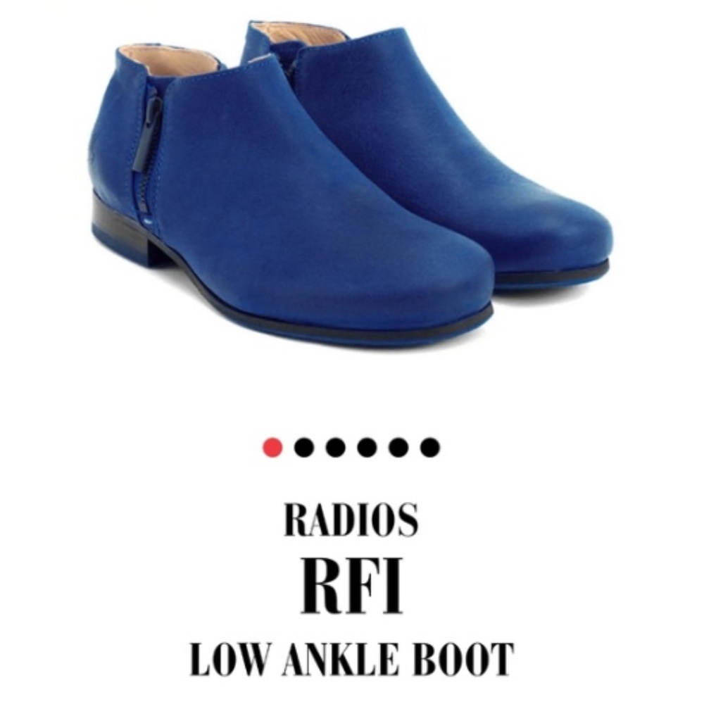 Fluevog Radios RFI Blue Suede Booties